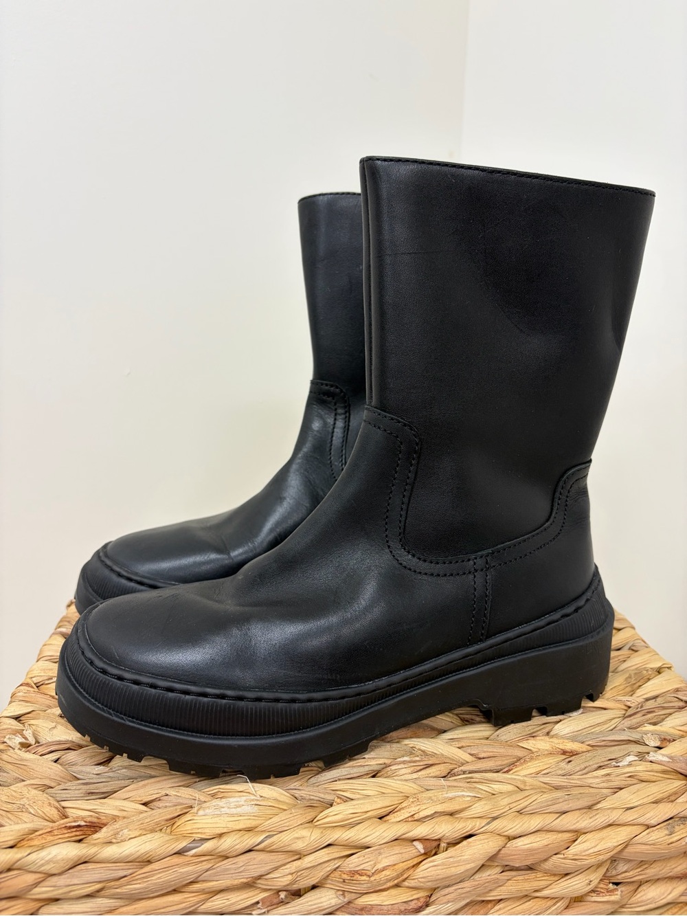 Camper Black Leather Mid-Calf Platform Heeled Boots